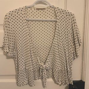 Tie-up polka-dot shirt/blouse